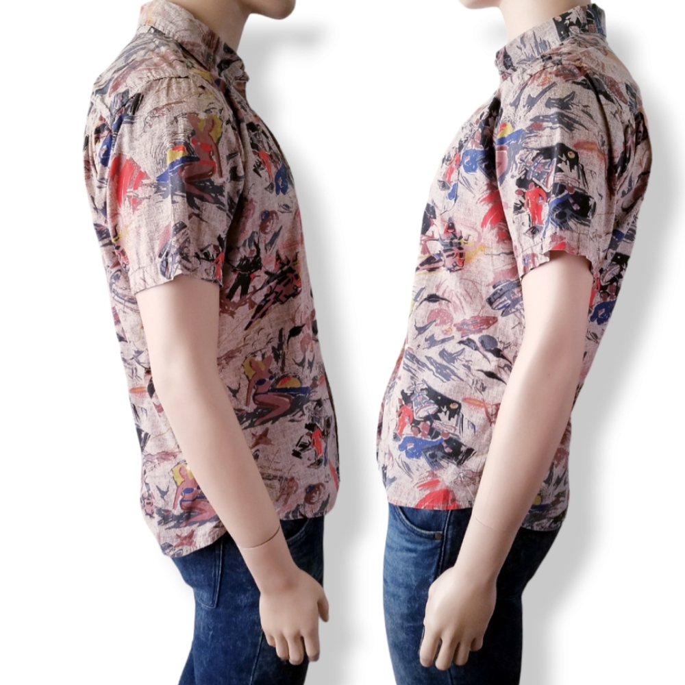 Matix Abstract Retro Print Button Down Shirt - image 4